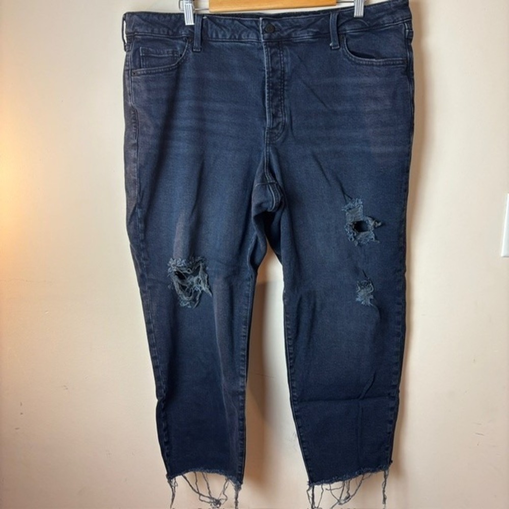 Womens 20 Old Navy O.G. Straight Leg Jeans Blue Secret Distressed High Rise